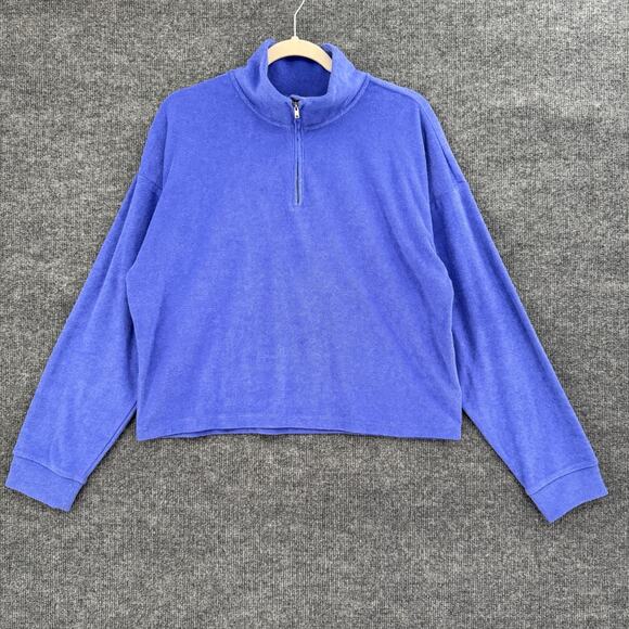 Peloton 1/4 Zip Boxy Cropped Pullover Womens Large Blue Embroidered Logo Terry - Picture 1 of 10